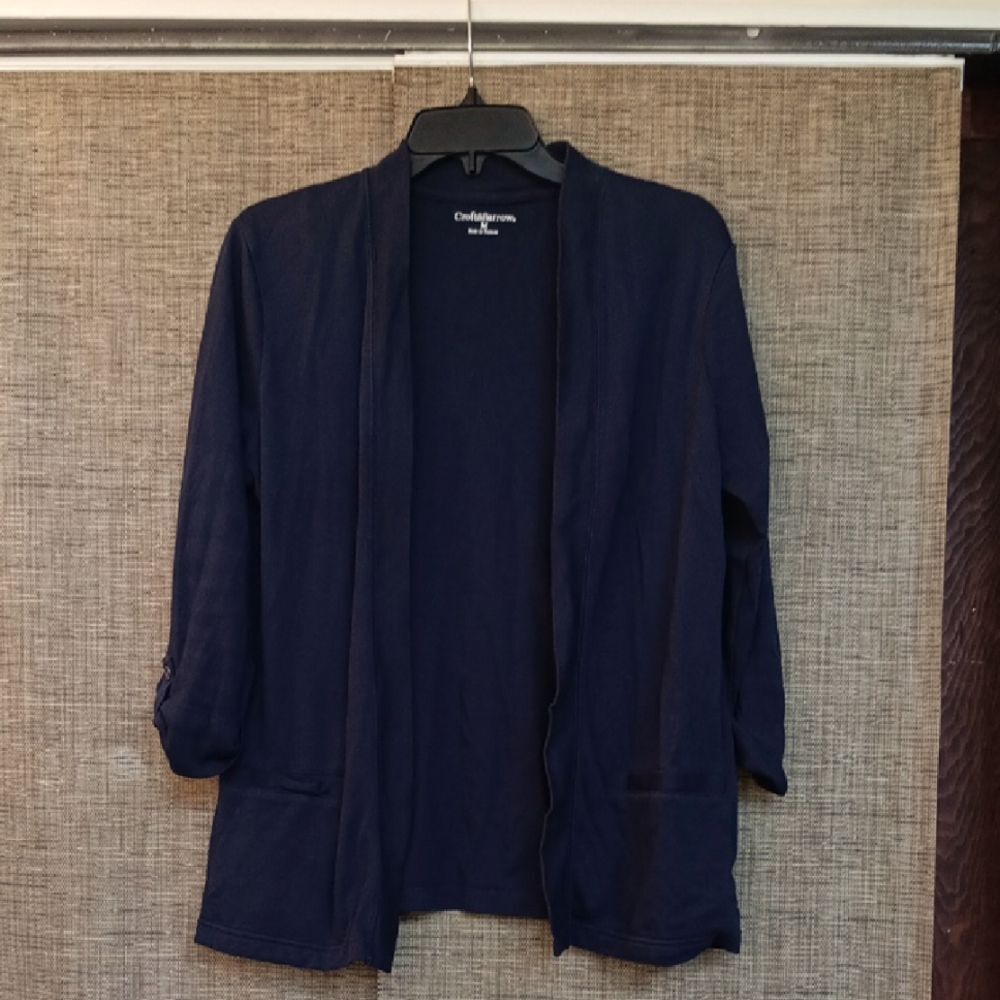 Women's Navy Cotton Opwn Cardigan Sweater